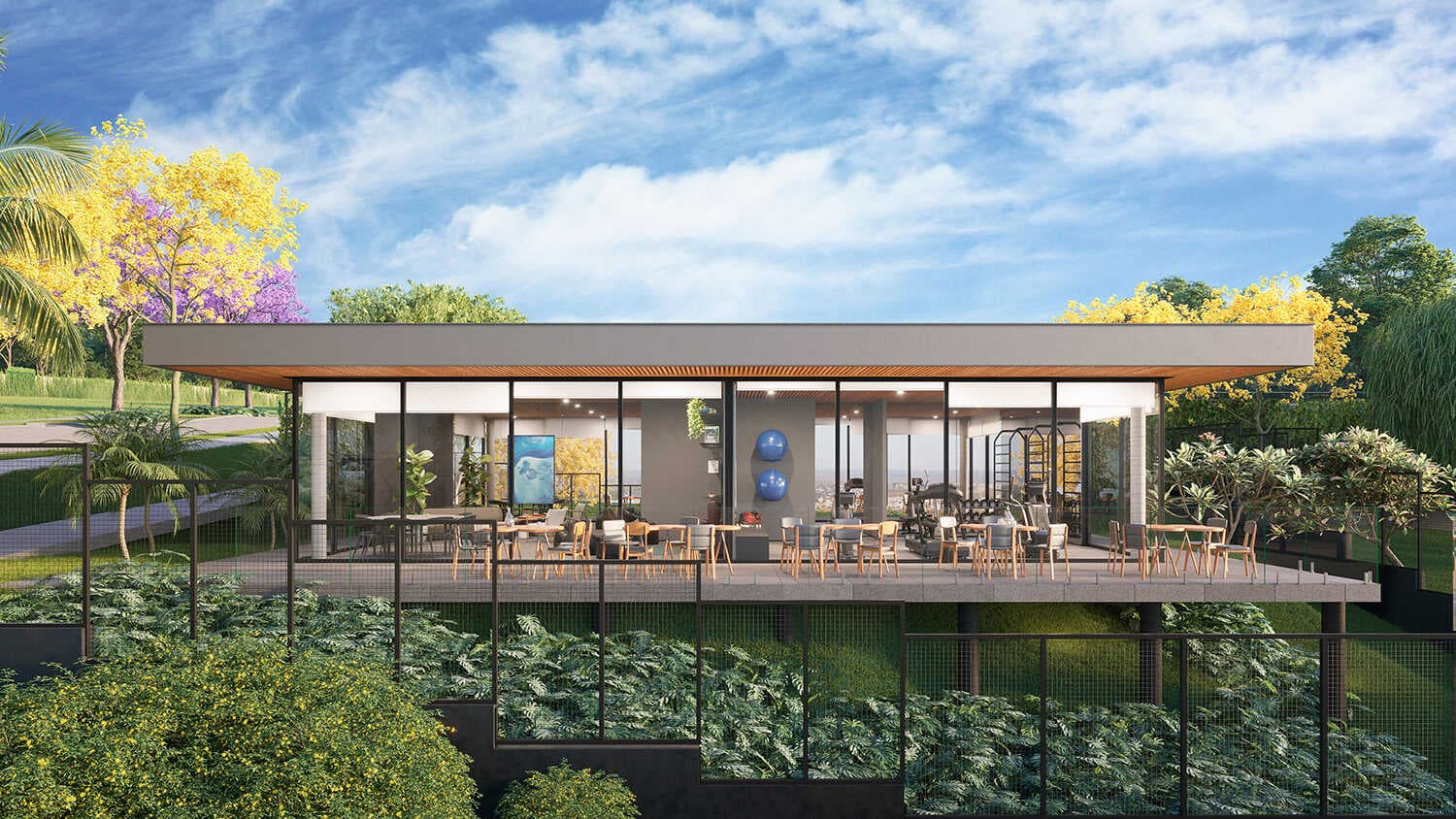 Pavilhão de convivência com academia e restaurante
